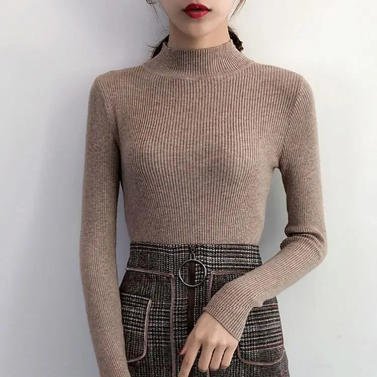 Women's Mock Neck Sweater, Slim Fit Knit Pullover Basic Top