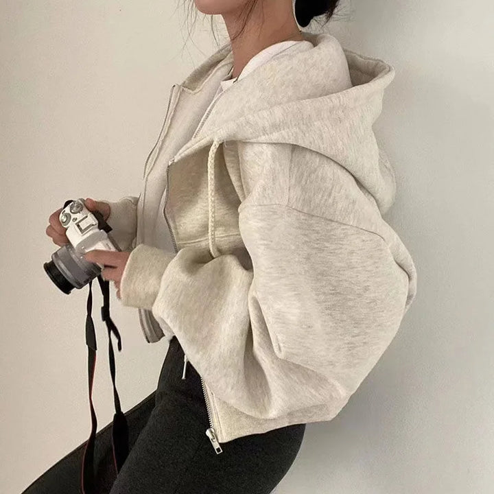 Women's Cropped Zip Up Hoodie, Casual Streetwear Hooded Sweatshirt Jacket