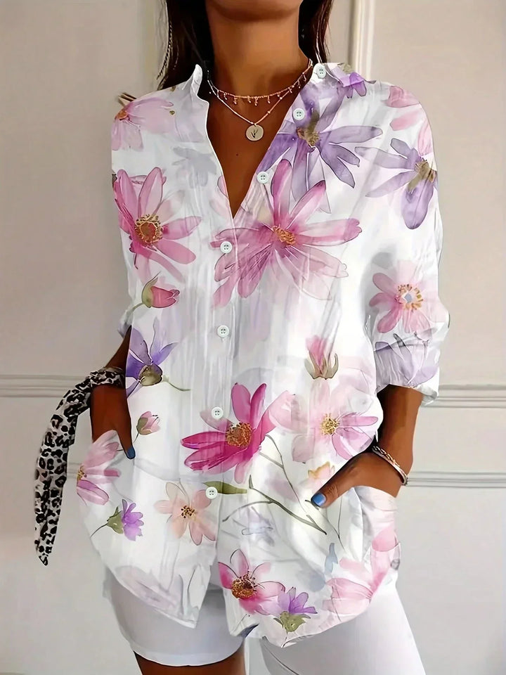 Women's Printed Blouse, Colorful Pattern Casual Summer Top Plus Size