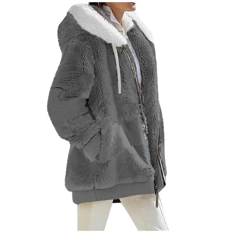 Women's Fleece Jacket, Hooded Zip Up Soft Sherpa Winter Coat