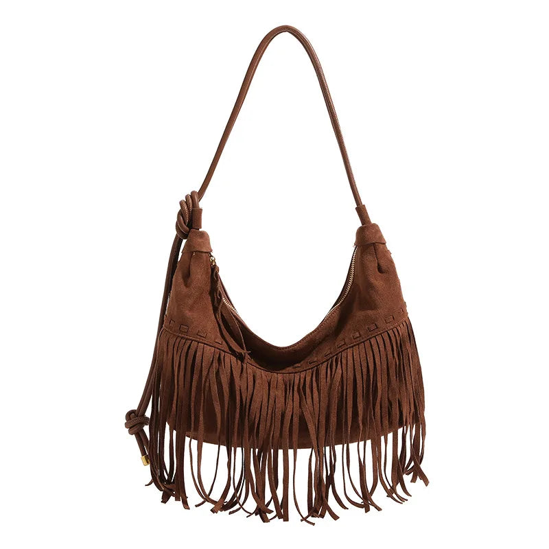 Women's Boho Suede-Look Fringe Shoulder Bag, view 4