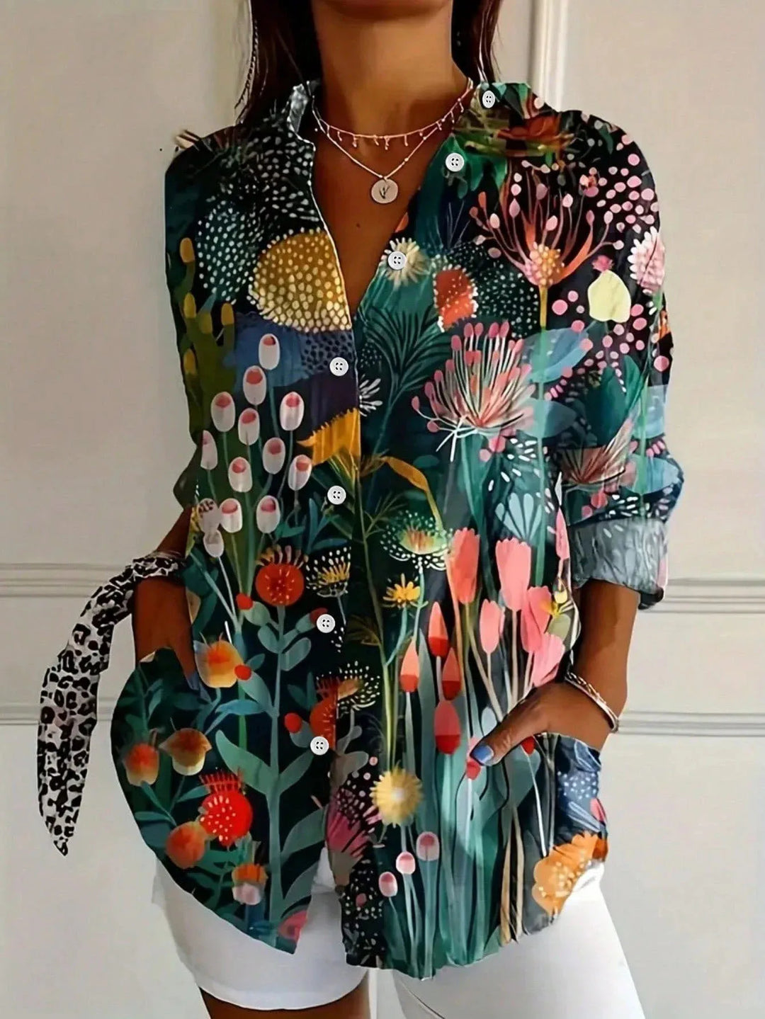 Women's Printed Blouse, Colorful Pattern Casual Summer Top Plus Size