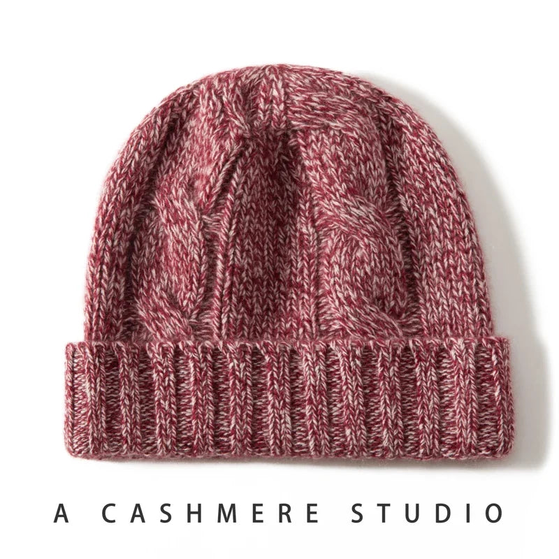 Women's Chunky Cable Cashmere Beanie with Ribbed Cuff, view 26