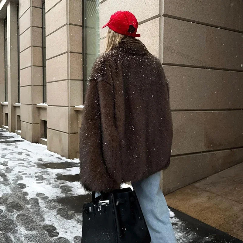 Women's Oversized Gradient Faux Fur Coat, view 3