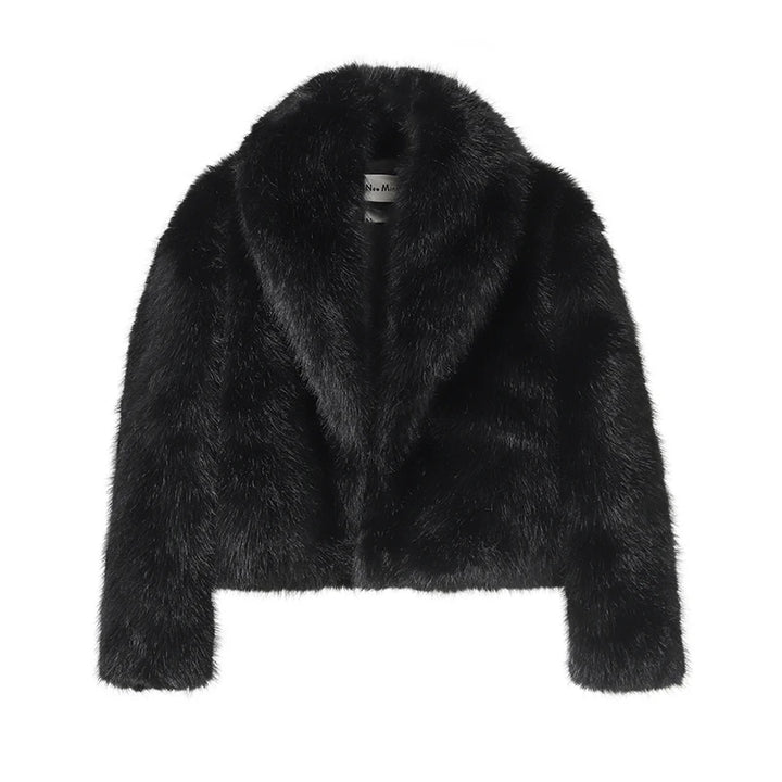 Women's Faux Fur Coat, Shawl Collar Short Fluffy Winter Jacket