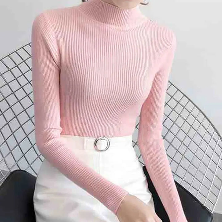 Women's Mock Neck Sweater, Slim Fit Knit Pullover Basic Top