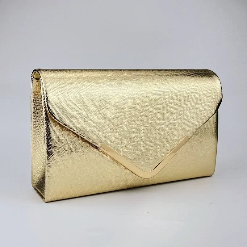 Women's Metallic Faux Leather Square Evening Bag in Gold