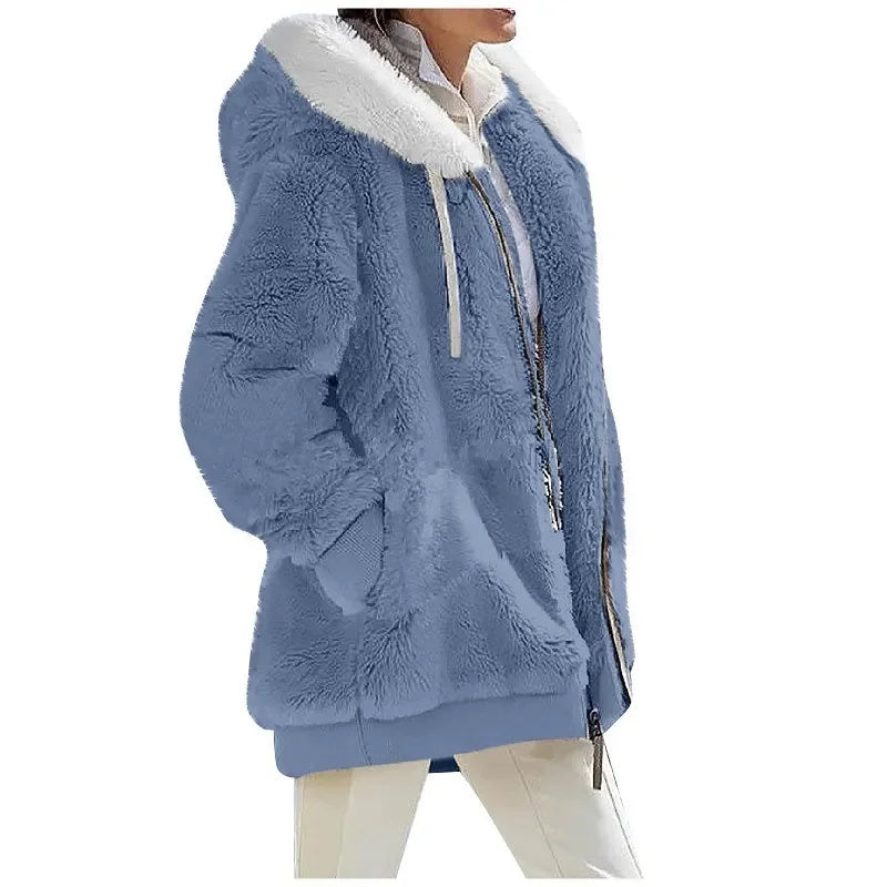 Women's Fleece Jacket, Hooded Zip Up Soft Sherpa Winter Coat