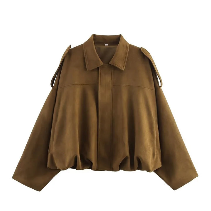 Women's Bomber Jacket, Faux Suede Zip Up Oversized Varsity Coat
