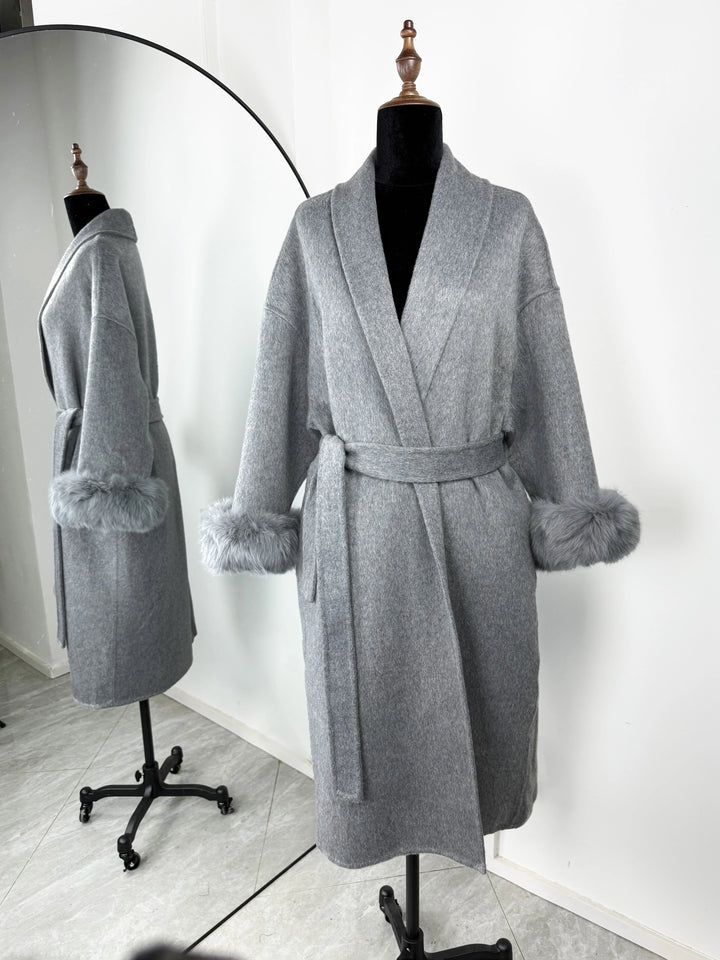 Women's Wool Blend Coat, Double Sided Short Overcoat with Fur Collar