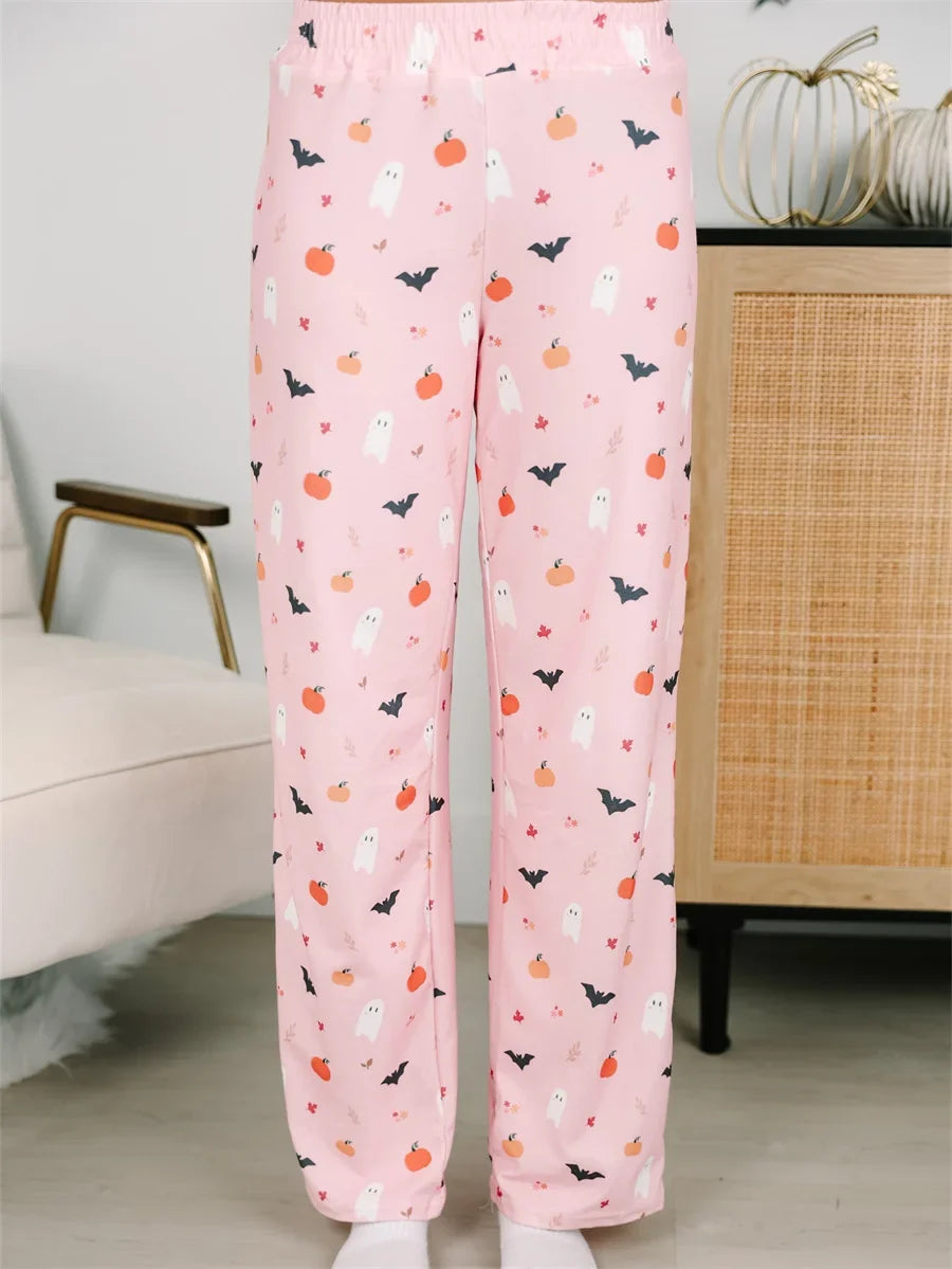 Ghostly Harvest Halloween Pajama Set for Women | Pink & Blue