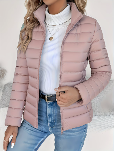 Women's Lightweight Quilted Stand Collar Jacket in Pink