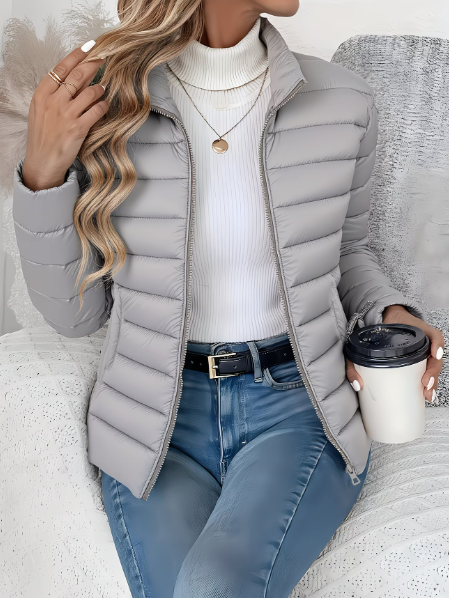 Women's Quilted Jacket, Lightweight Padded Stand Collar Puffer Coat