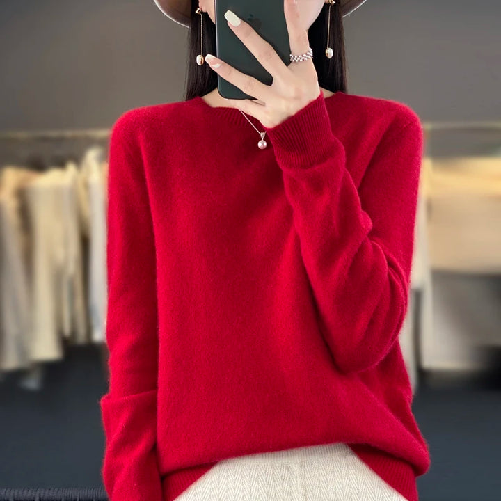 Women's Merino Wool Sweater, Crew Neck Soft Knit Winter Pullover