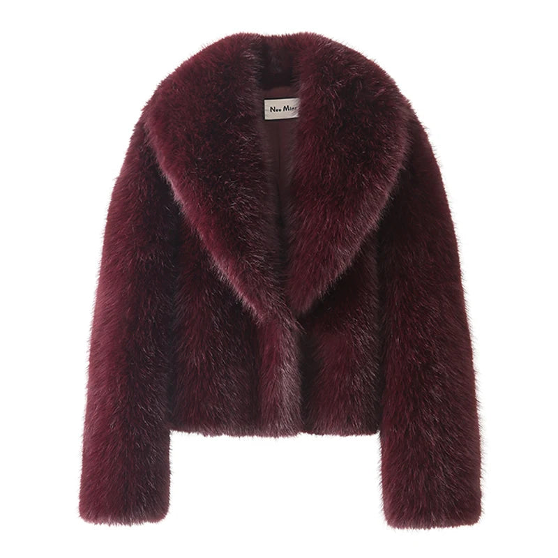 Women's Faux Fur Coat, Shawl Collar Short Fluffy Winter Jacket