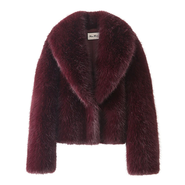Women's Faux Fur Coat, Shawl Collar Short Fluffy Winter Jacket