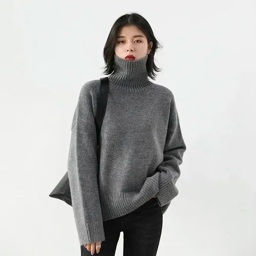 Women's Turtleneck Sweater, Loose Knit Warm Winter Pullover