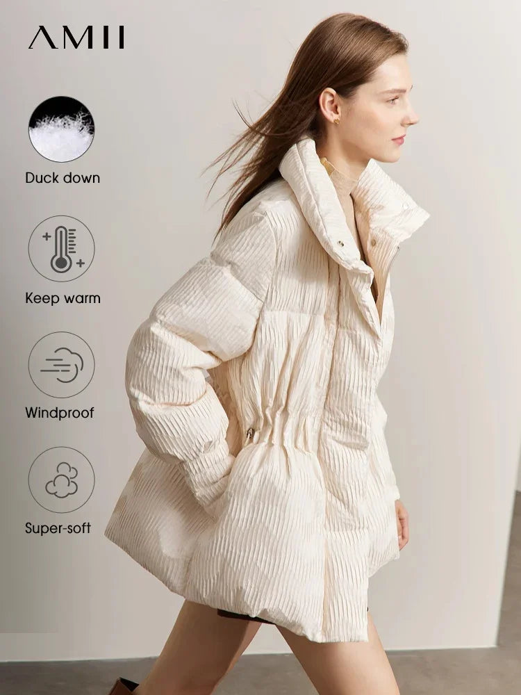 Women's Duck Down Puffer Coat, Lightweight Stand Collar Winter Jacket