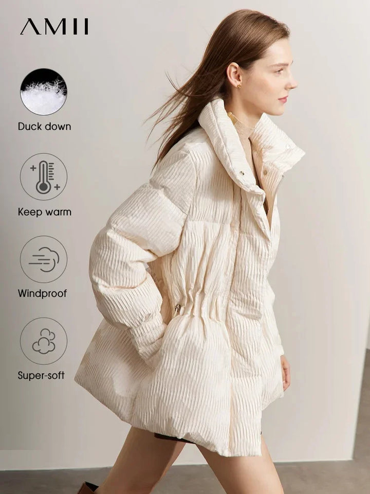 Women's Duck Down Puffer Coat, Lightweight Stand Collar Winter Jacket