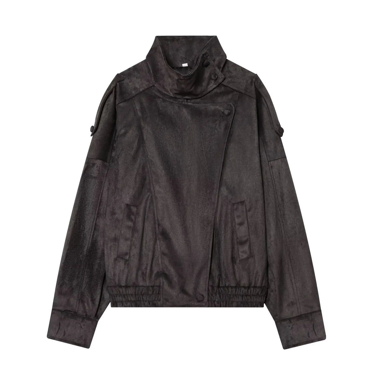 Women's Pebble-Grain Faux Leather Moto Jacket in Dark Brown