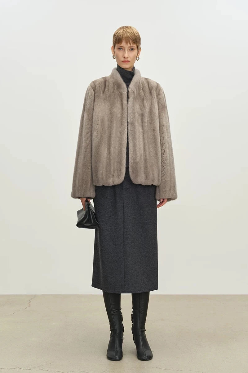 Women's Faux Mink Fur Coat, Short Stand Collar Fluffy Winter Jacket