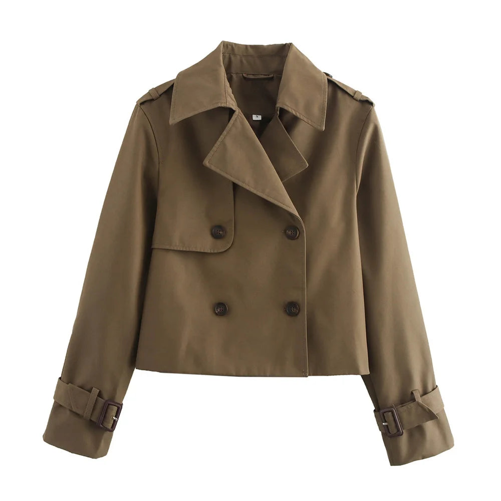 Women's Trench Coat, Vintage Cropped Double Breasted Fall Jacket