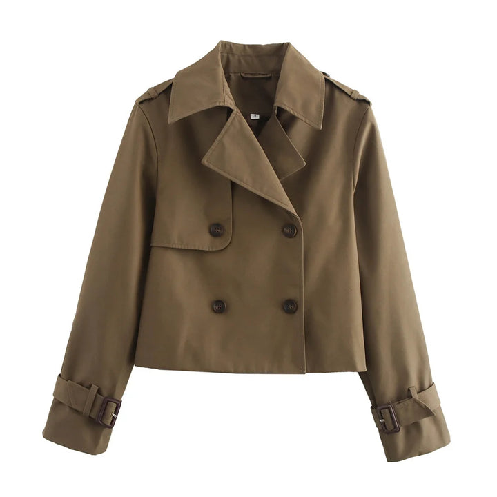 Women's Trench Coat, Vintage Cropped Double Breasted Fall Jacket