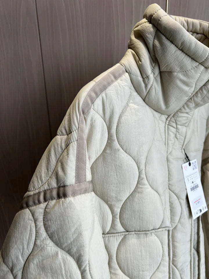 Women's Quilted Jacket, Drawstring High Neck Padded Coat with Pockets