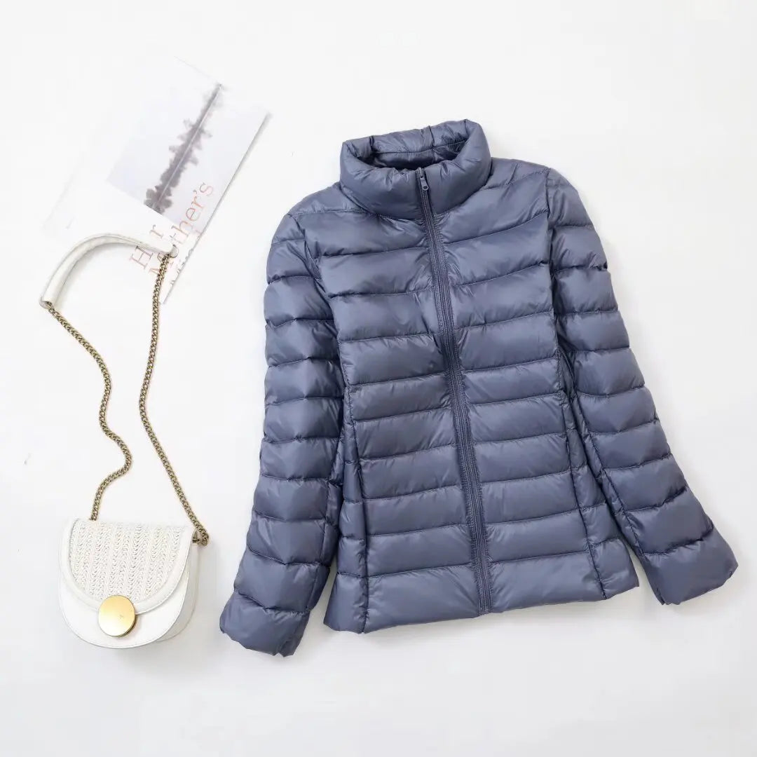 Women's Lightweight Packable Short Puffer Jacket in Haze Blue
