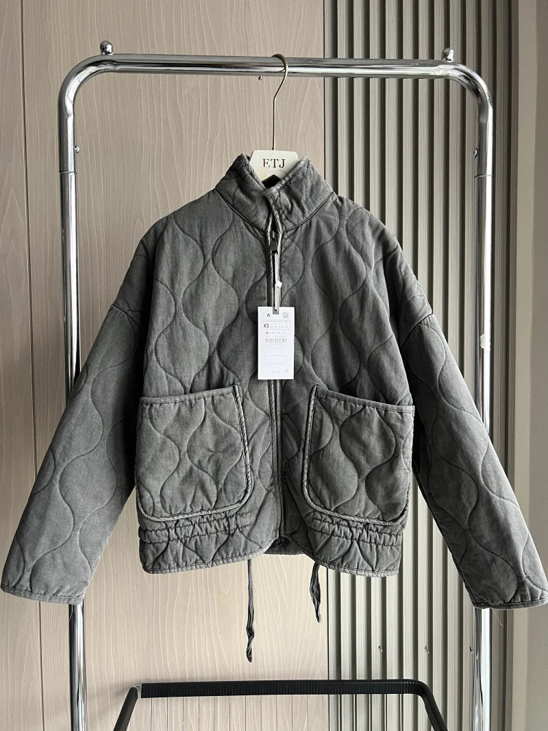 Women's Quilted High-Collar Jacket with Large Pockets, view 2