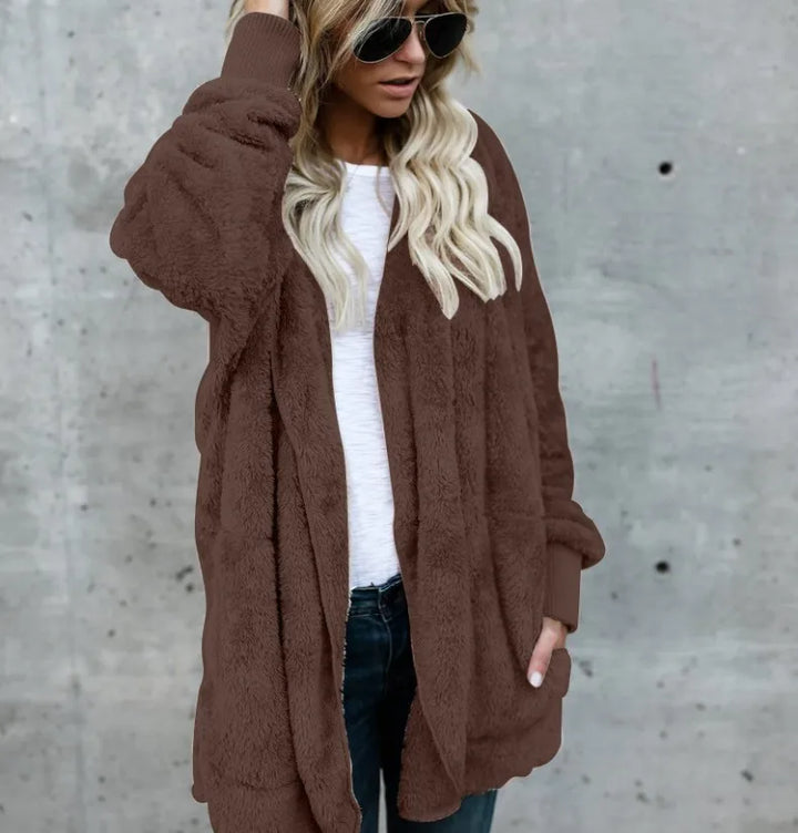 Women's Fleece Jacket, Oversized Hooded Sherpa Cardigan Coat