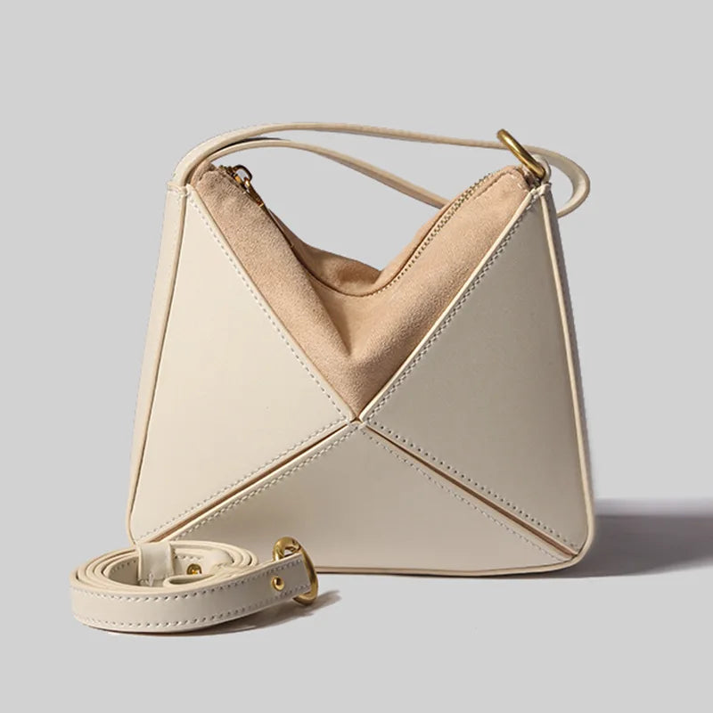 Women's Pleated Origami Top Handle Bag in Beige