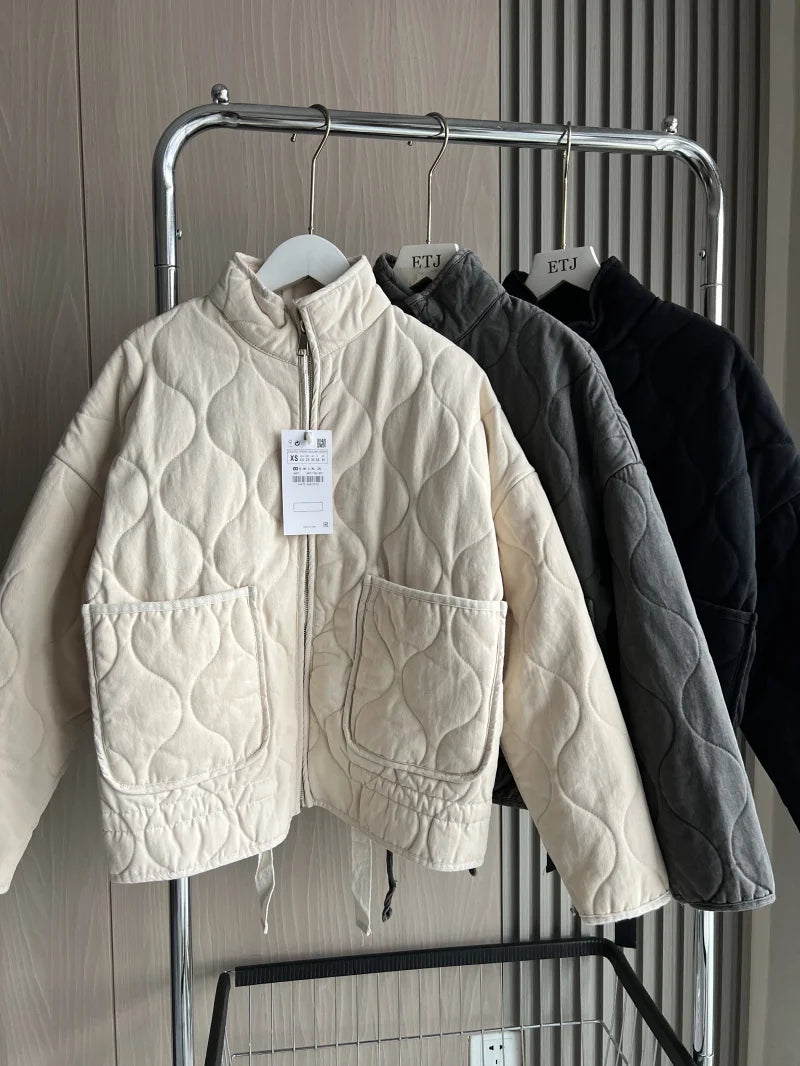 Women's Quilted High-Collar Jacket with Large Pockets, view 4