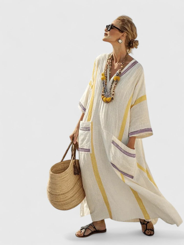 Women's Two-Tone Relaxed-Fit Maxi Dress in Beige Yellow