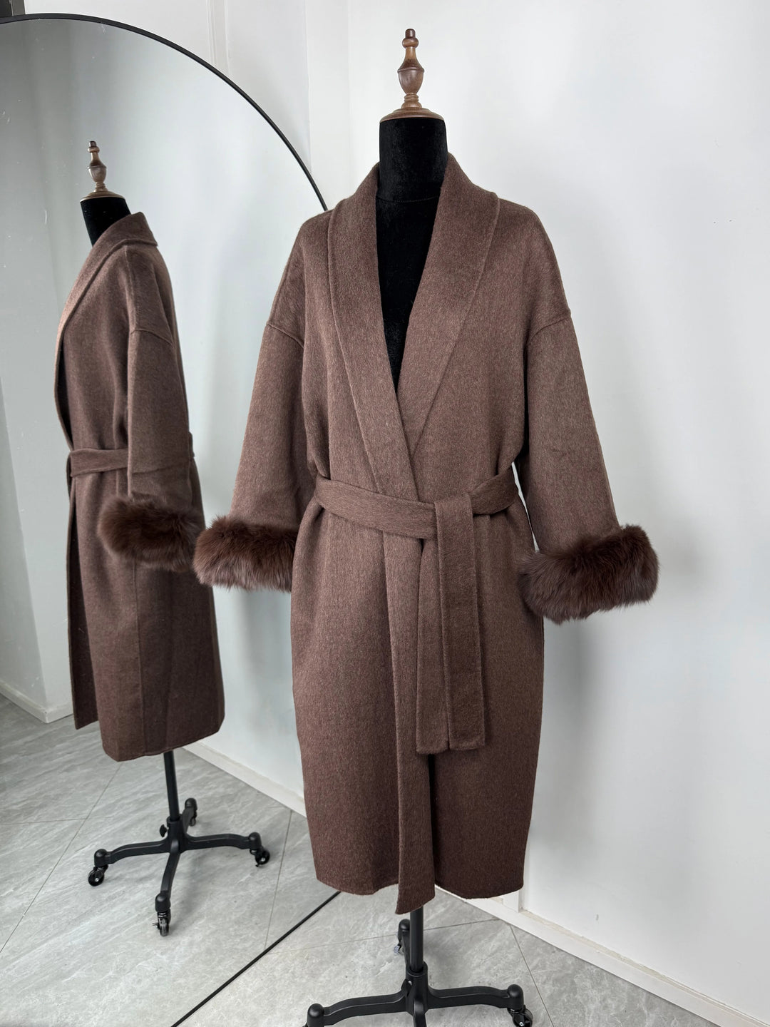 Women's Wool Blend Coat, Double Sided Short Overcoat with Fur Collar