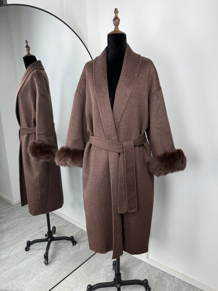 Women's Wool Blend Coat, Double Sided Short Overcoat with Fur Collar