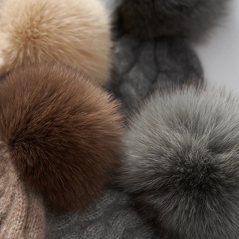 Women's Soft Knit Cashmere Beanie with Pom-Pom, view 3