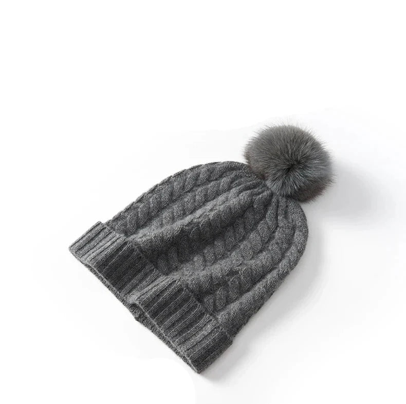 Women's Soft Knit Cashmere Beanie with Pom-Pom, view 9