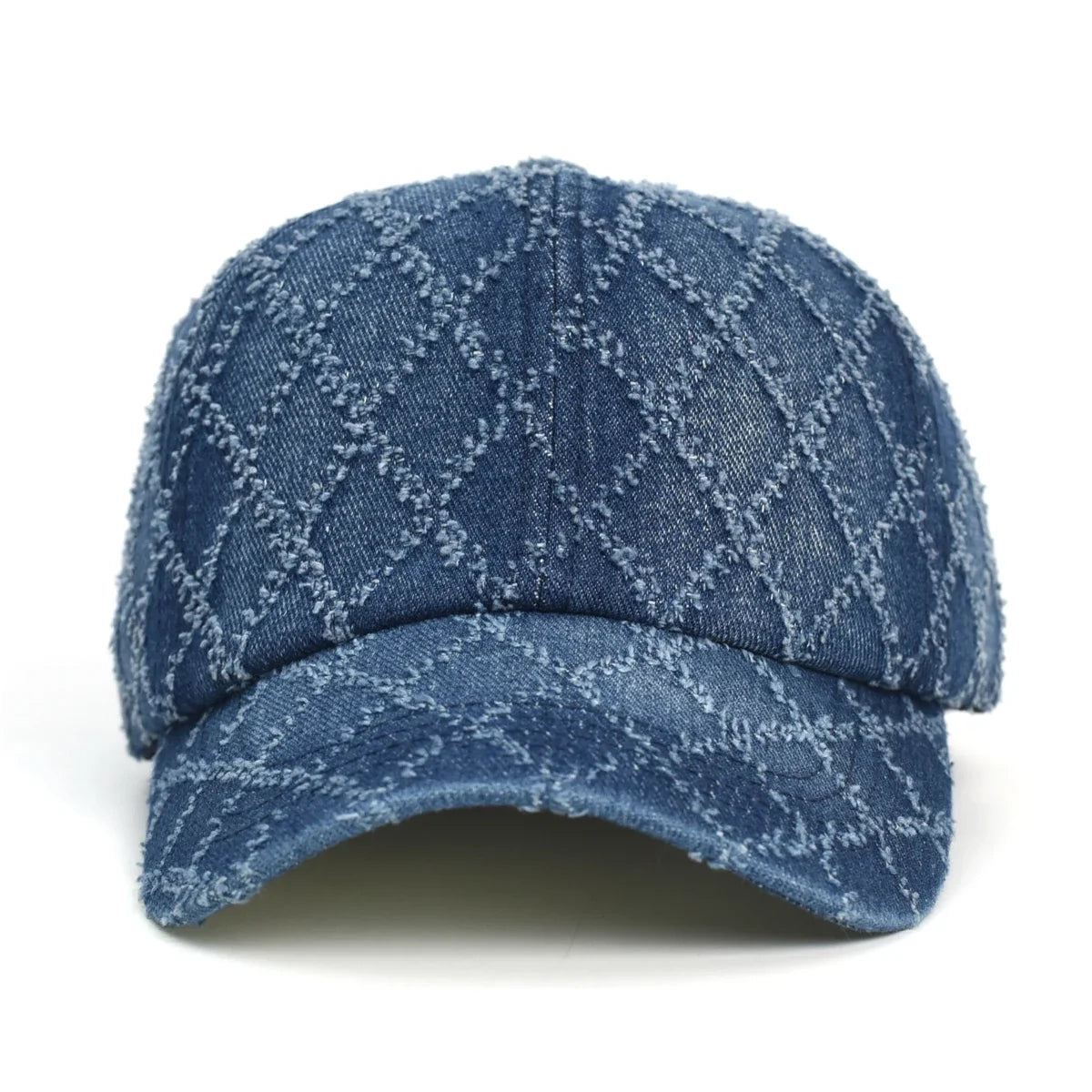 Women's Quilted Denim Baseball Cap with Frayed Edges, view 8