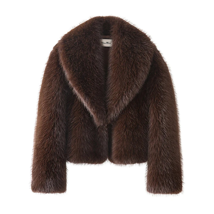 Women's Faux Fur Coat, Shawl Collar Short Fluffy Winter Jacket