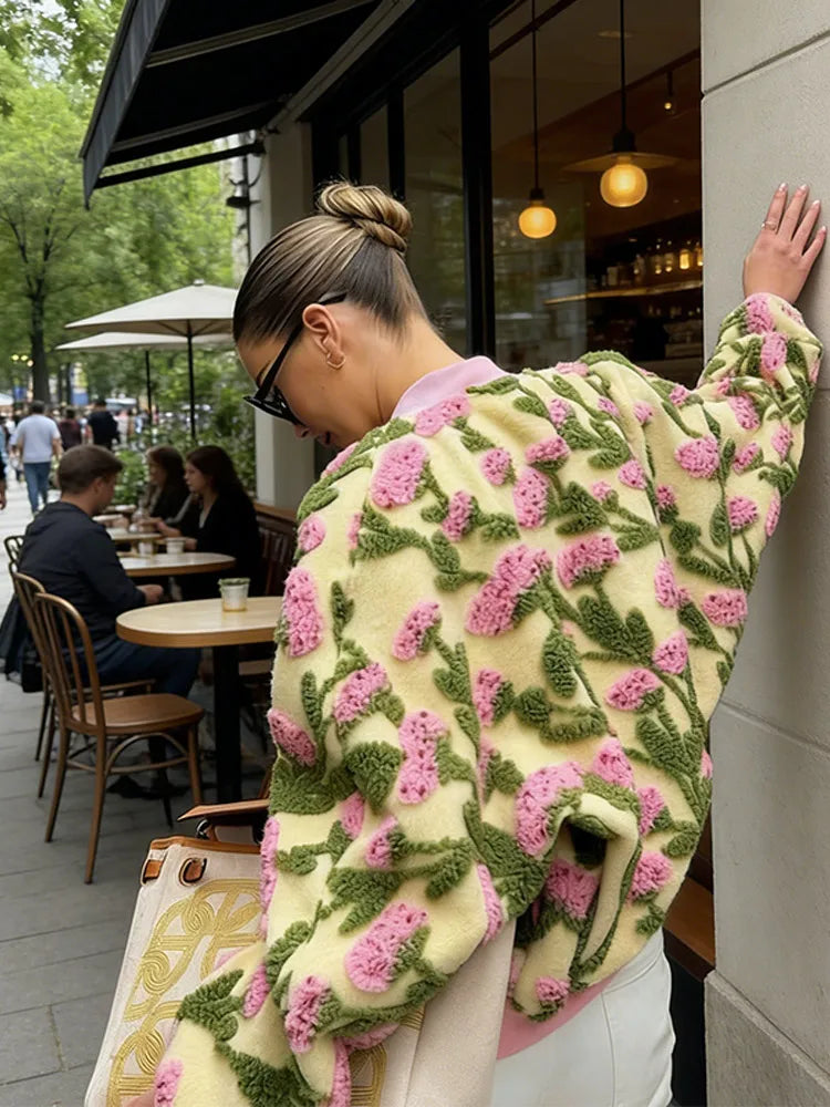 Women's Fleece Bomber Jacket, Oversized Zip Up Plush Coat