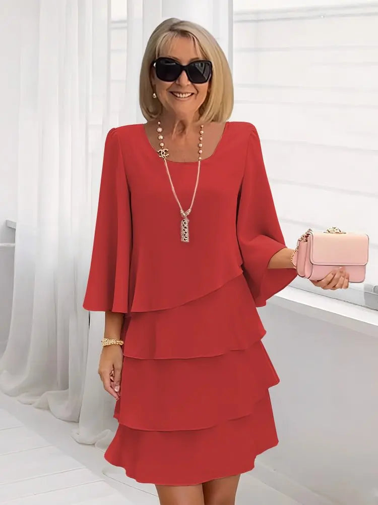 Tiered Ruffle Mini Dress with Flutter Sleeves, view 2