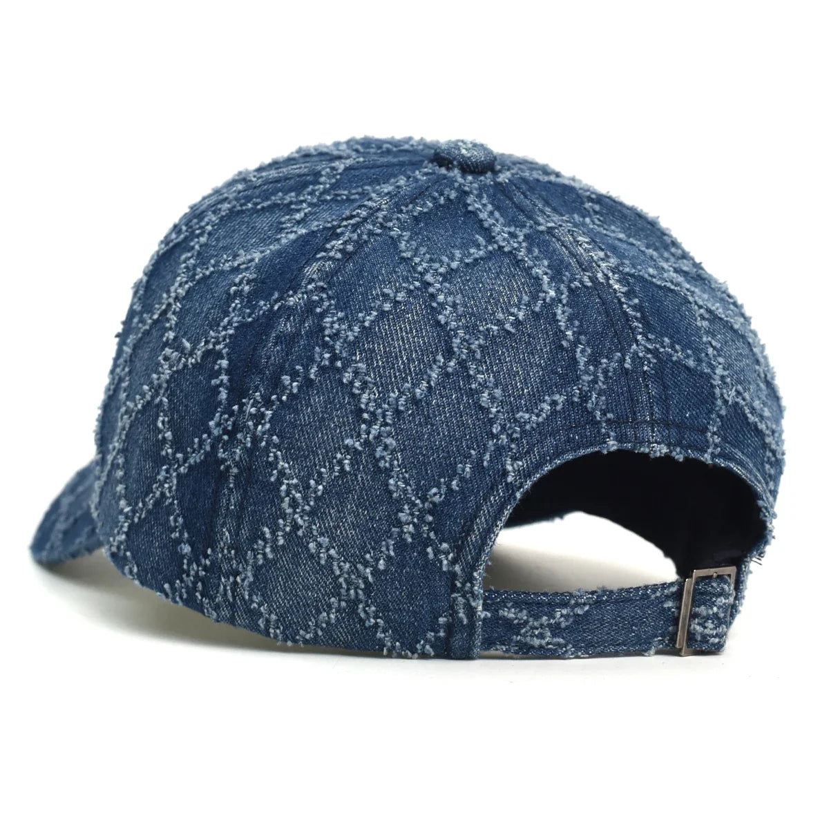 Women's Quilted Denim Baseball Cap with Frayed Edges, view 11