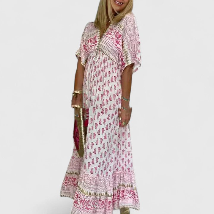 Women's Pink Boho Print Loose Maxi Dress, view 3
