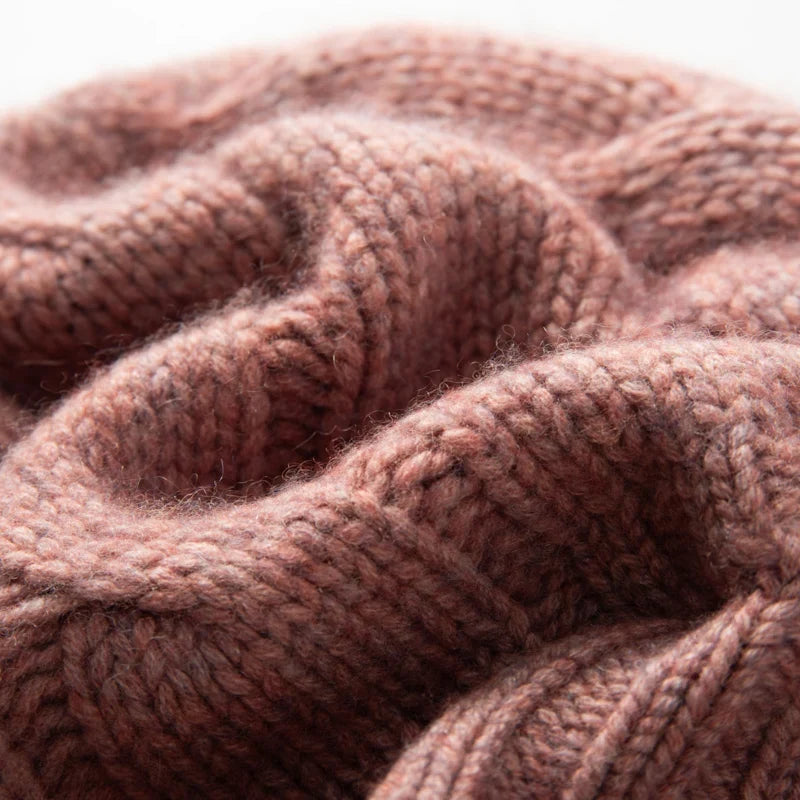 Women's Chunky Cable Cashmere Beanie with Ribbed Cuff, view 14