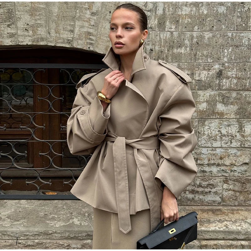 Women's Trench Coat, Belted Button Front Long Windbreaker