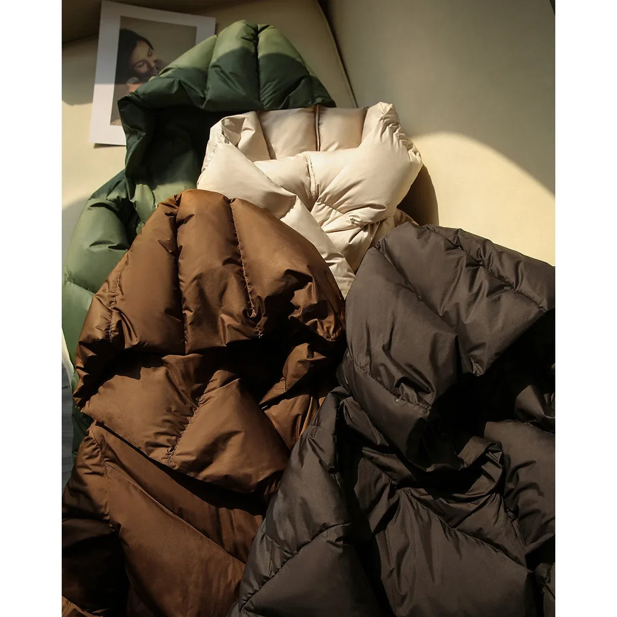 Women's Cropped Down Puffer Jacket with Chevron Quilting, view 13