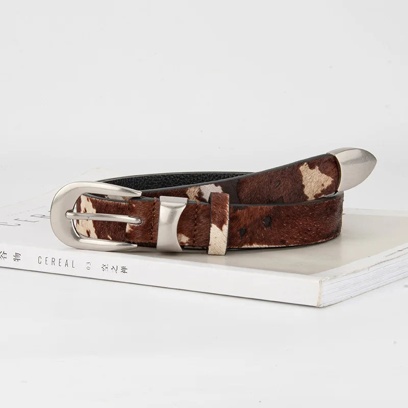 Women's Animal Print Leather Belt with Metal Buckle, view 2