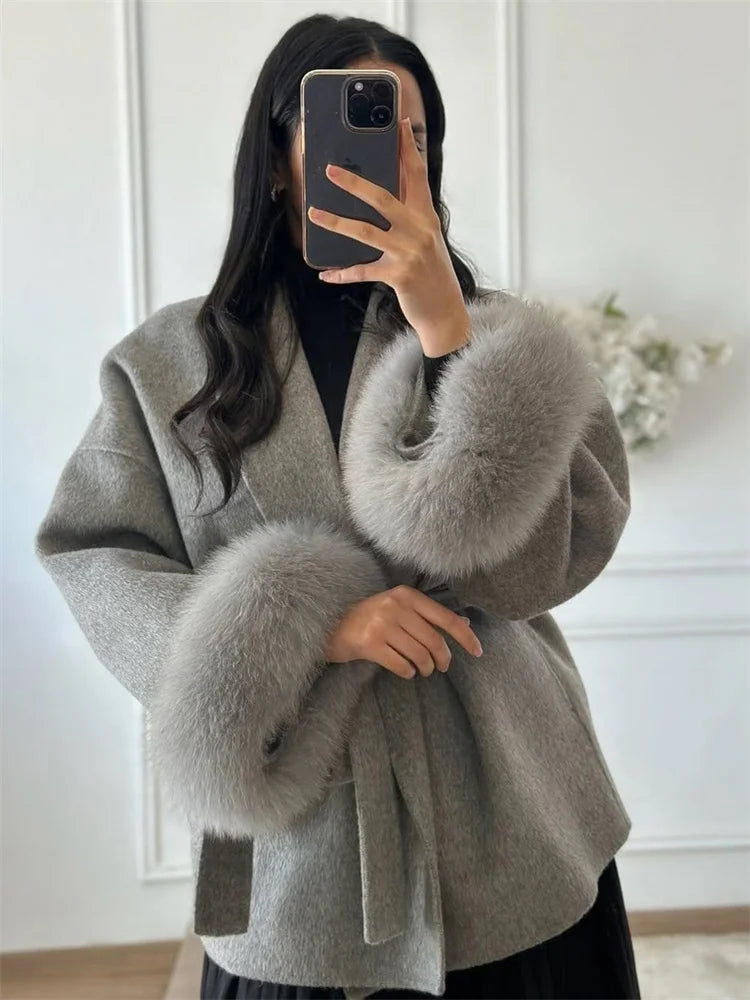 Women's Double-Sided Wool Blend Coat with Collar Detail, view 5