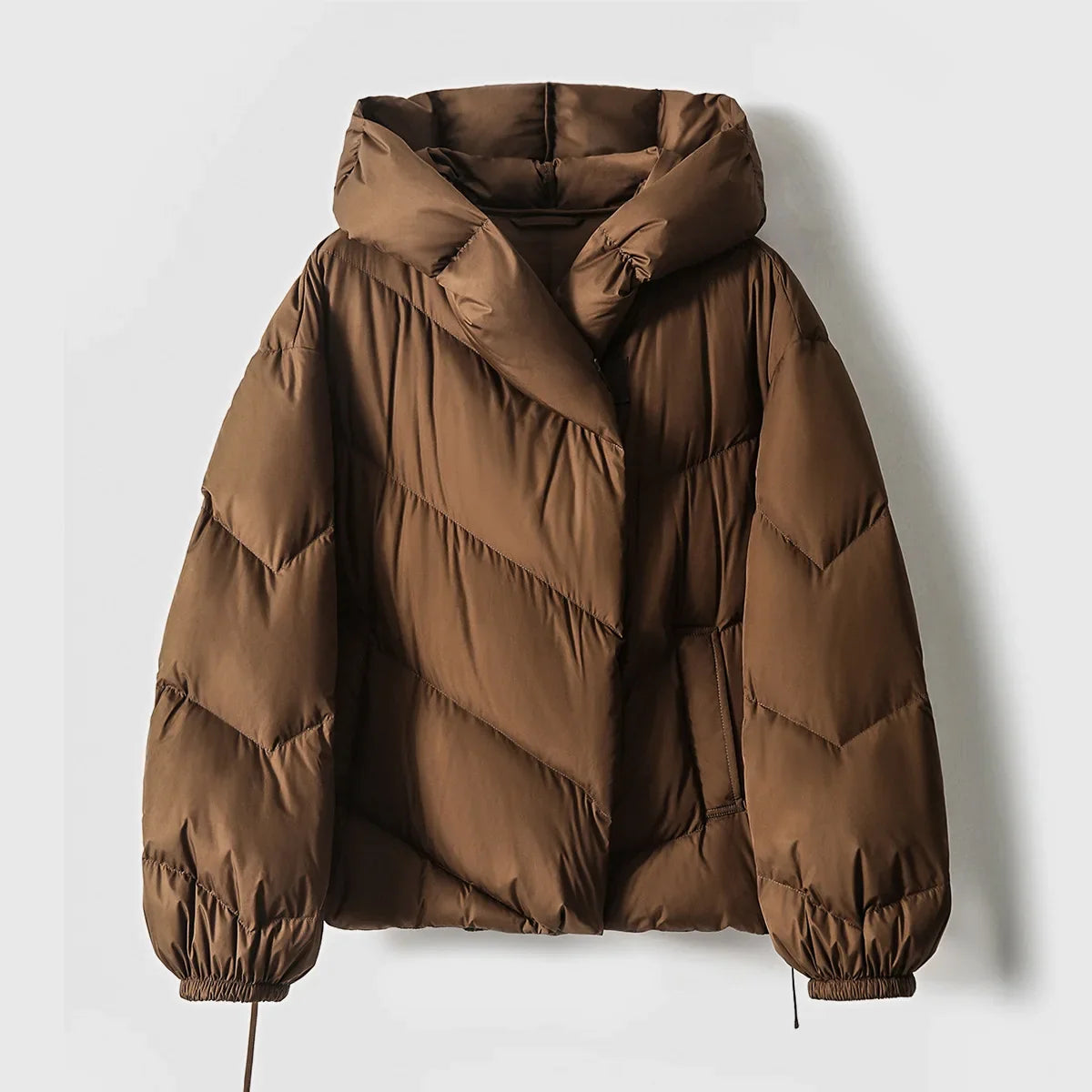 Women's Cropped Down Puffer Jacket with Chevron Quilting, view 17